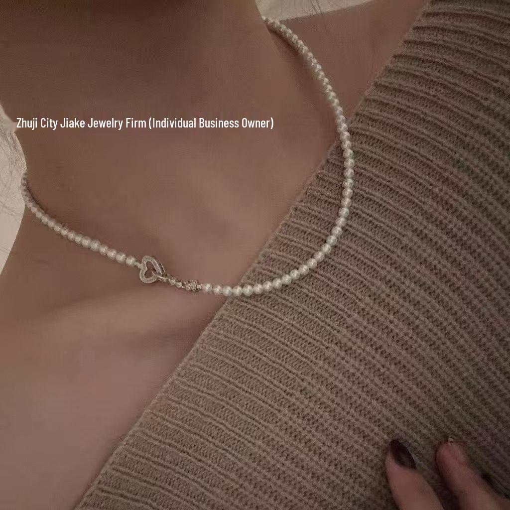 4-5mm Near-Round Freshwater Pearl Necklace with Heart Clasp Pendant, Gift Box Included Standard Size