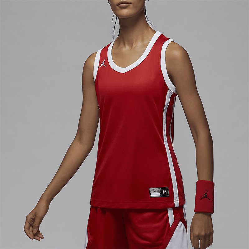 Jordan Dri-Fit Color Block Logo Print Letter V-Neck Sleeveless Basketball Jersey Women tops Red HF1070-658