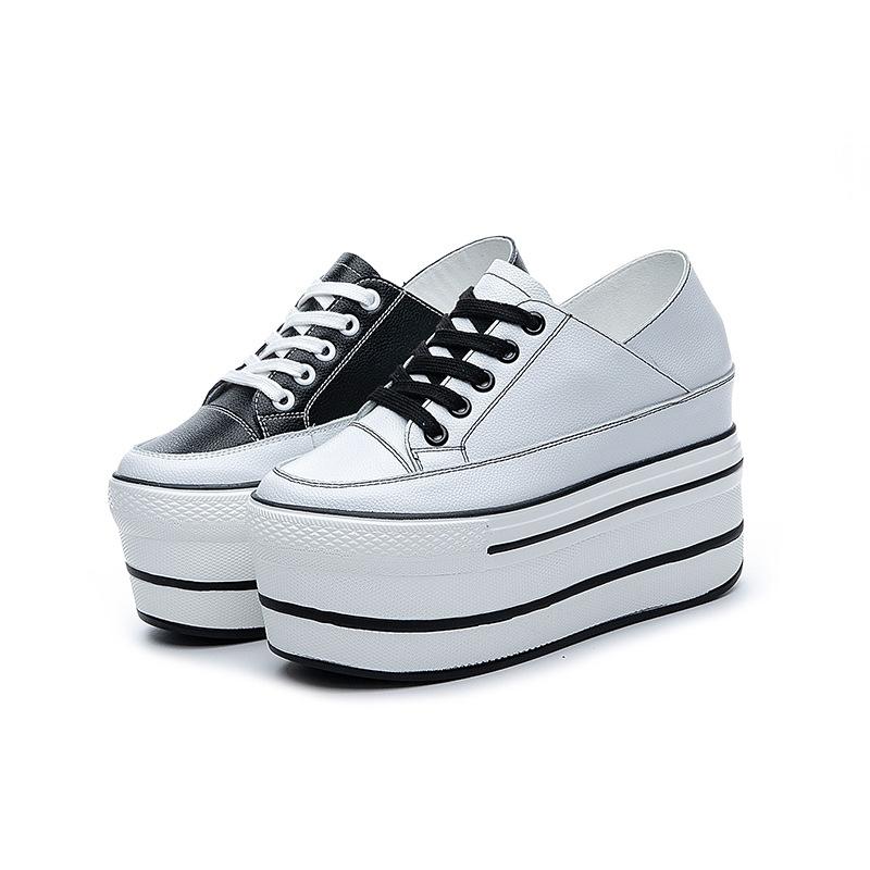 Muffin Shoes Platform Leather Surface Two Wear White Shoes Inner Height Increase Spring Korean Version Women's Board Shoes Casual Shoes
