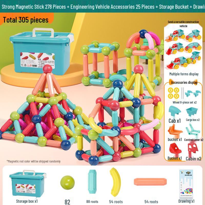 3D Magnetic Rod Building Blocks for Kids - Strong Magnet Puzzle Toy for Boys