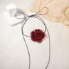 French warm, fashionable, simple and romantic Valentine's Day fabric spinning three-dimensional burgundy rose pendant necklace