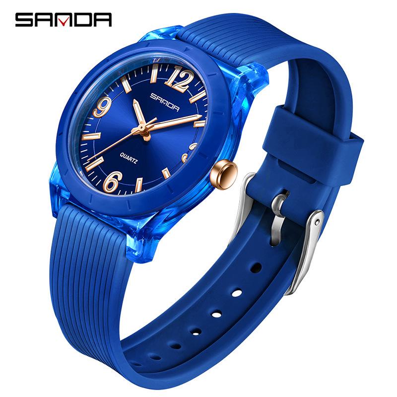Sanda TEMU Hot-Selling Waterproof Quartz Luminous Student Watch with Thin Transparent Case for Children