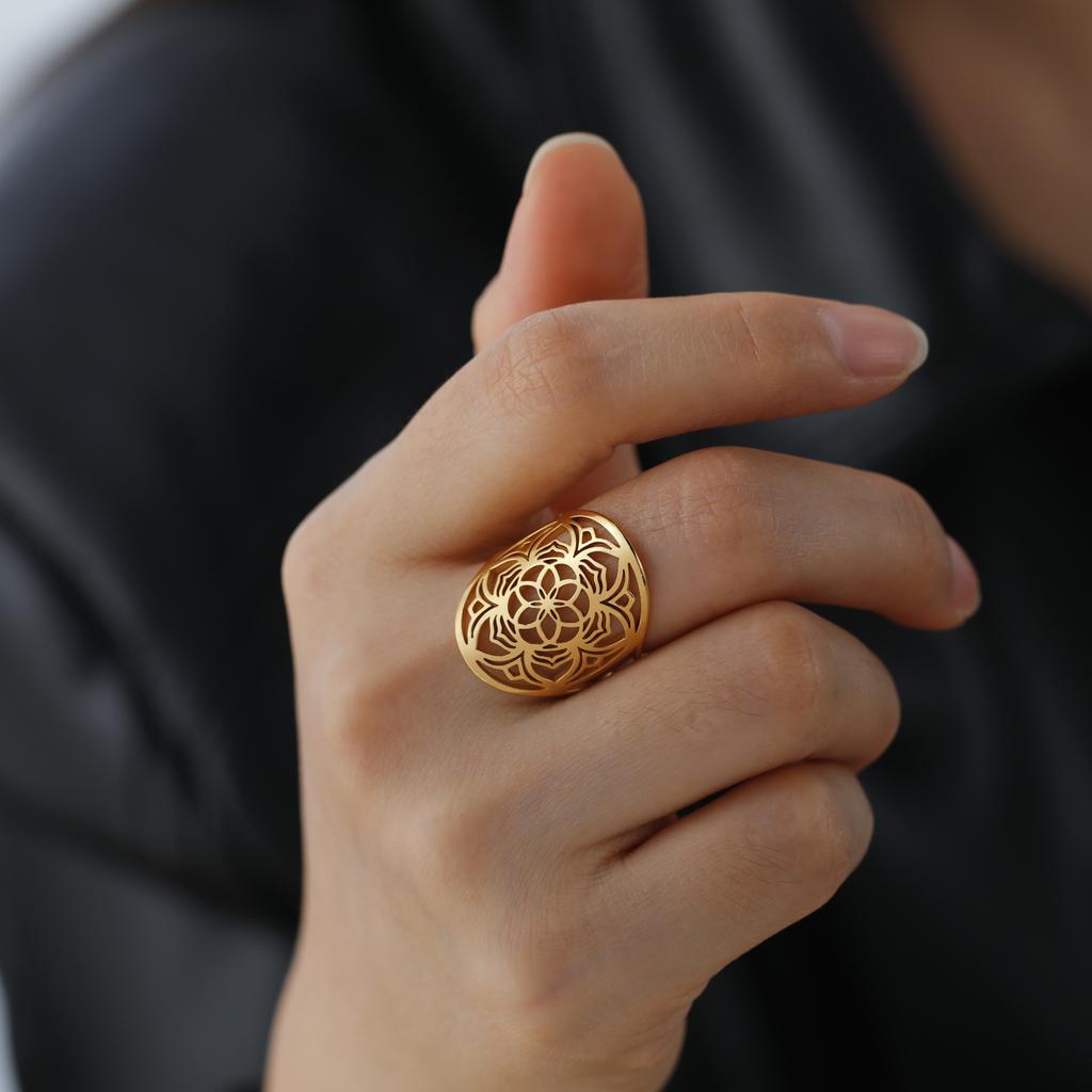 LIKGREAT Inele Reglabile Mandala Yoga Oțel Inoxidabil Nou Floare de Lotus Inele de Deget pentru Cuplu Amuletă Bijuterii Wicca Cadouri