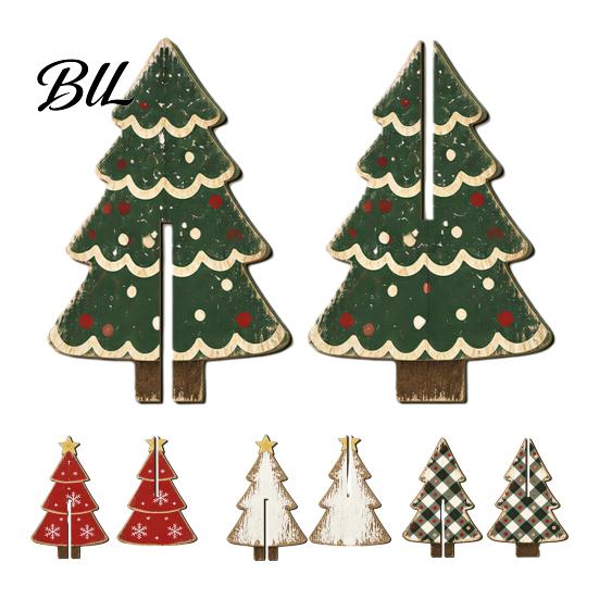 Easy Storage Seasonal Decorations Wooden Christmas Tree Tabletop Decoration, Rustic 3D Interlocking Ornaments, Vintage Reusable Eco Friendly