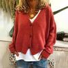 Lockere Passform V-Ausschnitt Pullover Mantel Langarm Strickjacke Einfarbig Gestrickt Damen Pullover