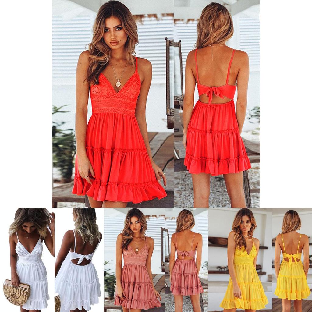 Stylish Women Summer Boho Short Mini Dress For Evening Cocktail And Beach Parties