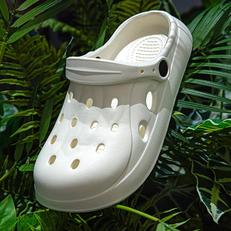 Men's Summer Hole Shoes, Half-Closed Toe Sandals, Thick-Soled Non-Slip Beach Slippers for Couples