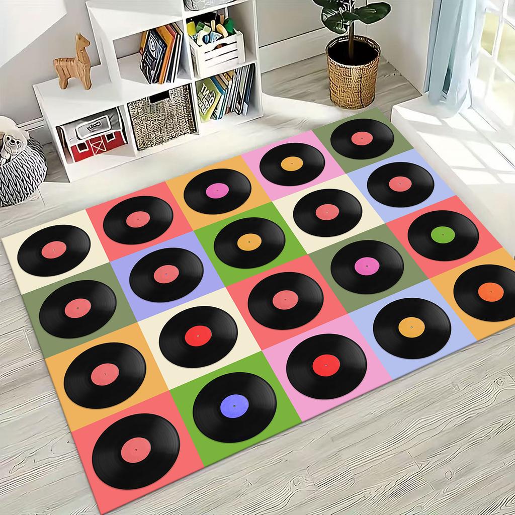 Schallplatte Musik DJ Bildschirm Band Teppich für Wohnzimmer Sofa Schlafzimmer Haus Fußmatte Dekor,Große Kinder Spiel Rutschfeste Bodenmatte