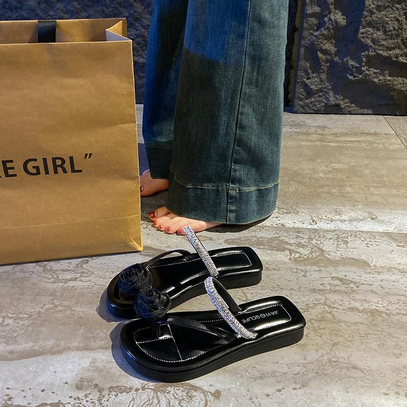 Fashion CRLAYDK Women's Slide Sandals Flower Slip On Flat Straps Flip Flops Casual Summer Beach Travel Dressy Walking Soft Slippers