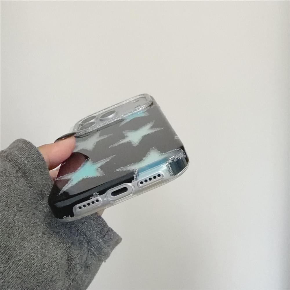 Black Glitter Stars iPhone 17 Pro Drop-proof Case, Compatible with 16 Pro Max & 15 Pro, Korean Style