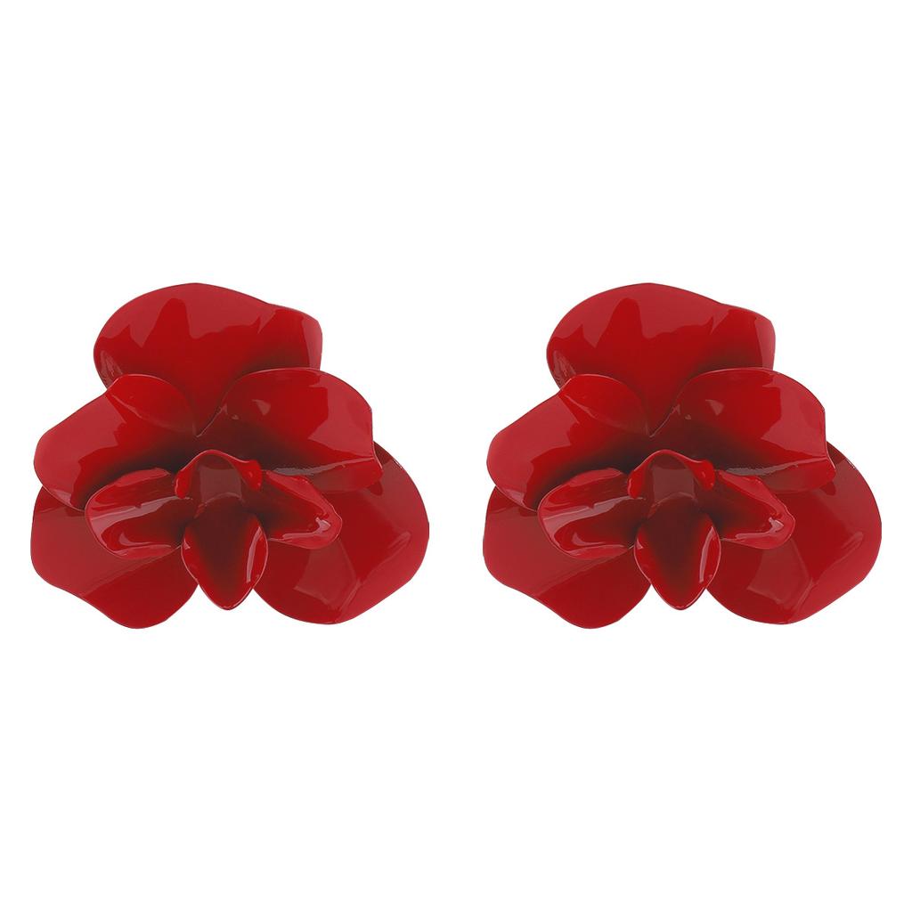 Exaggerated Metal Large Red Rose Flower Earrings for Women Europe America Personality Daily Commuter Jewelry Holiday Accessory