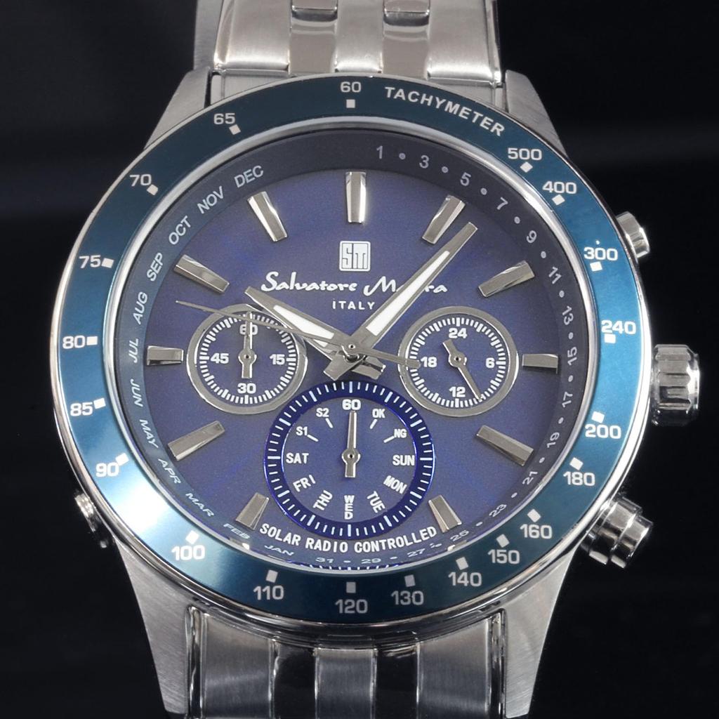 Radio Limited Italian Silver X [Salvatore Marra] Wristwatch, Solar, Chronograph, Edition, Brand, Blue, Men's, SM14117-SSBLSV