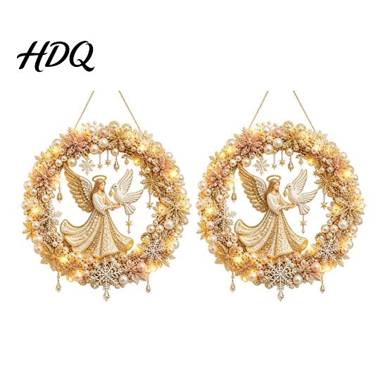 Indoor Holiday Decorations 2Pcs Pearl Diamond Christmas Ornament Set 2D Acrylic Glitter Hanging Charms Decor with Ribbon Festive Tree Pendant