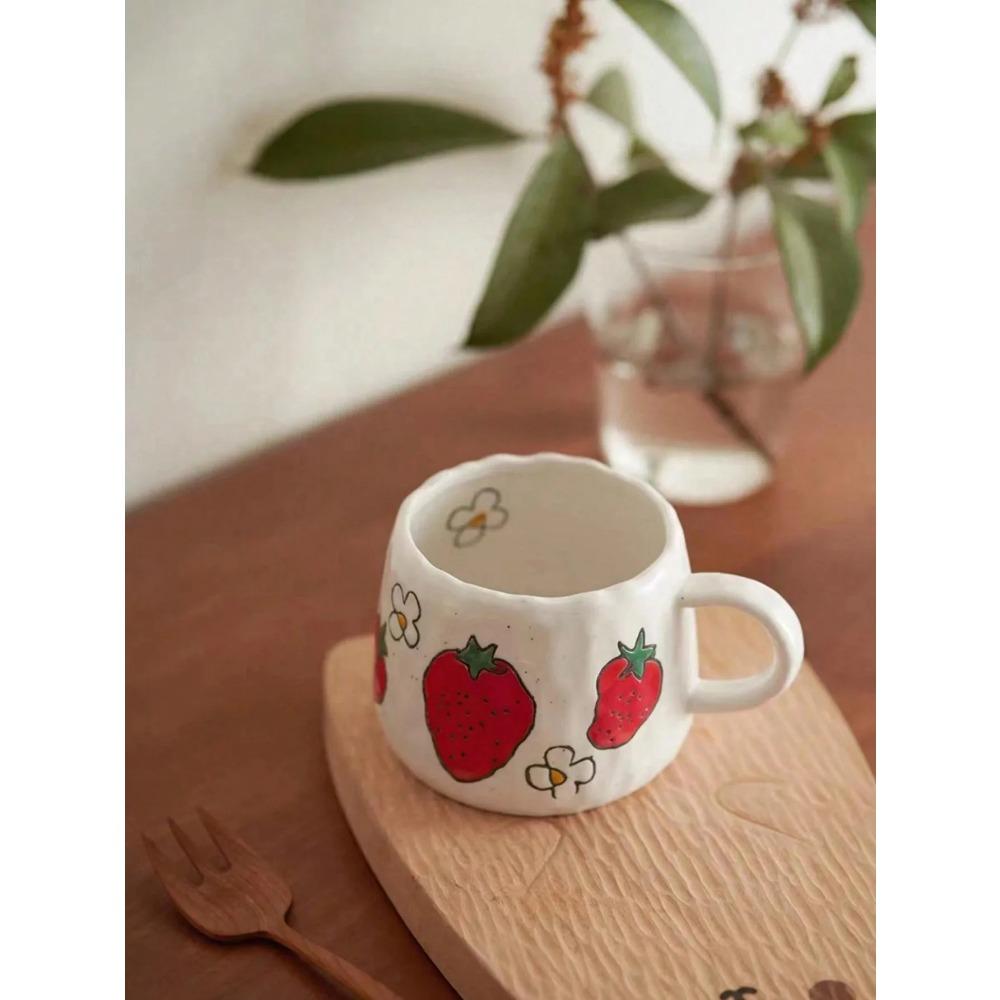 

Расписанная вручную керамическая кофейная кружка с рисунком клубники, идеально подходит для дома, офиса, подарков на мероприятия и праздники, Хэллоуин 301-400ml