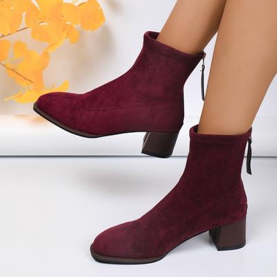 Damen Schuhe im Sale 2024 Mode Reißverschluss Damenstiefel Herbst Runde Zehenpartie Wildleder Uni Kurzer Schaft Klobige Absätze Übergröße Stiefel