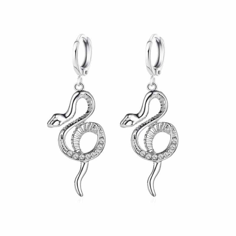 New Stylish Snake-Shaped European & American Earrings: Cold Style, Diamond-Embellished, Fashionable Long Design, Perfect for Trendsetters.