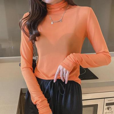 Automne/Hiver 2023 Chemise Pull Femme Slim Fit Col Haut Manches Longues en Maille