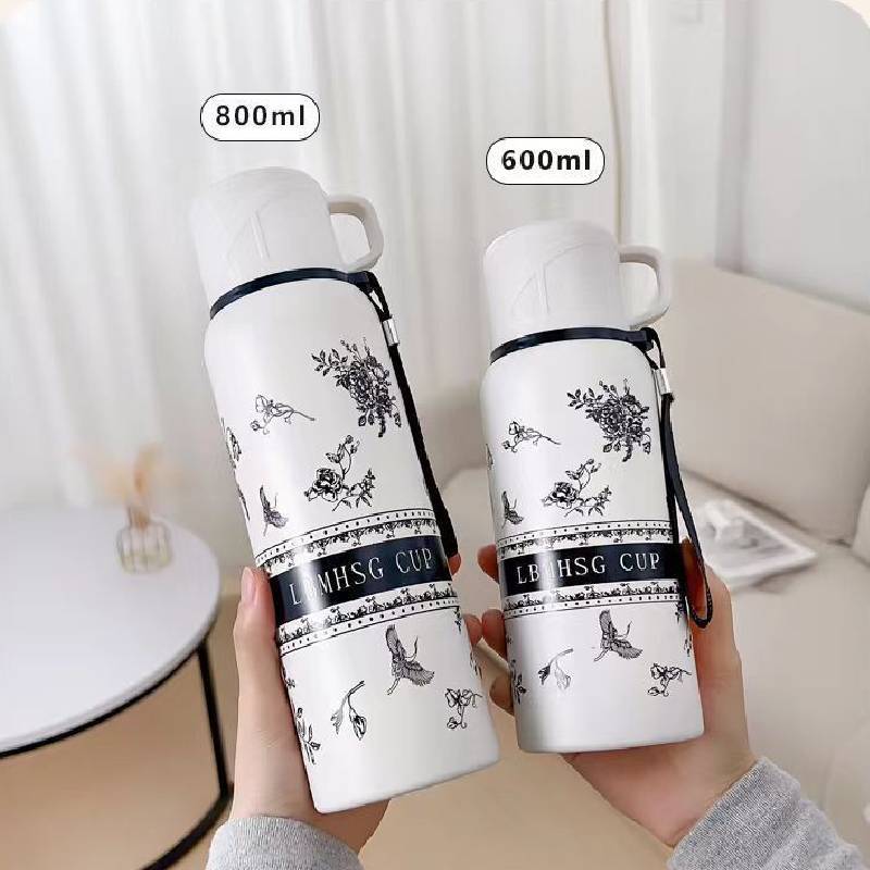 Gardenia Flower Insulated Vacuum Flask With Tea Leak For Home Office Use