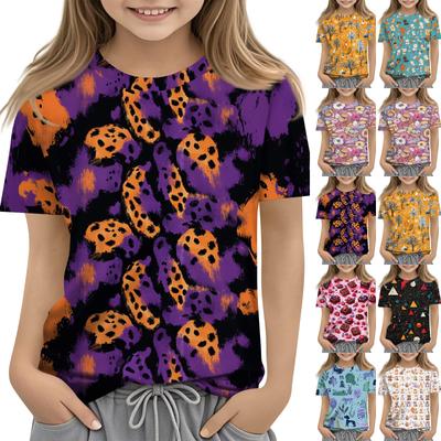 Children's Fashion Casual Short Sleeve Animal Floral Print Round Neck T-Shirt Top