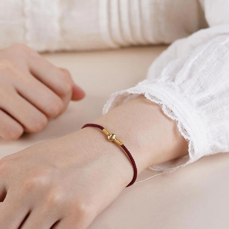 Hand Braided Red Rope Bracelet with Lucky Bead Adjustable Couple Anklet for Valentine Gift Wrist Wear