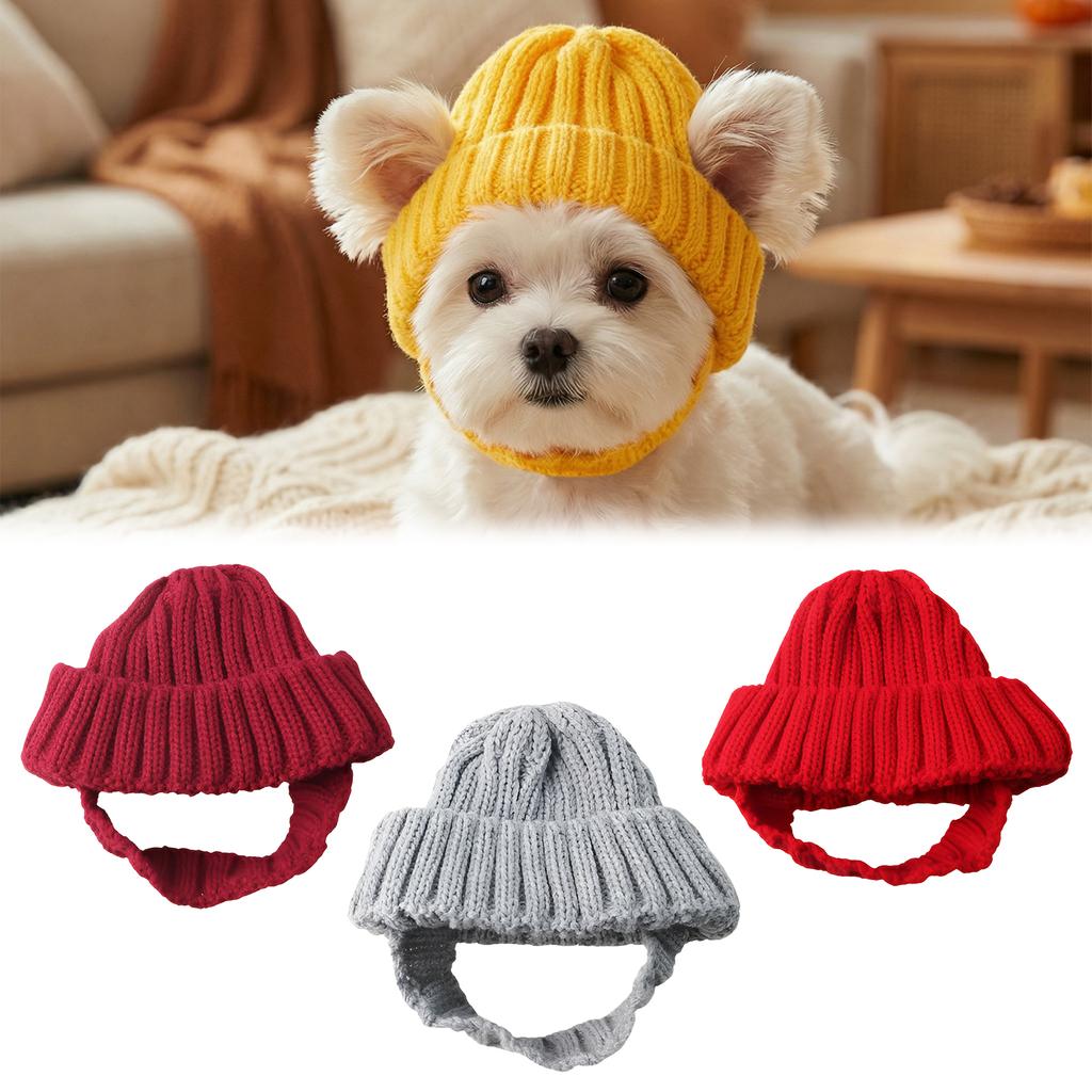 Knitted Pet Hat with Ear Holes Winter Warmer Dog Hat Elastic Ear-Exposing Headgear for Dogs & Cat for Small Medium Dogs