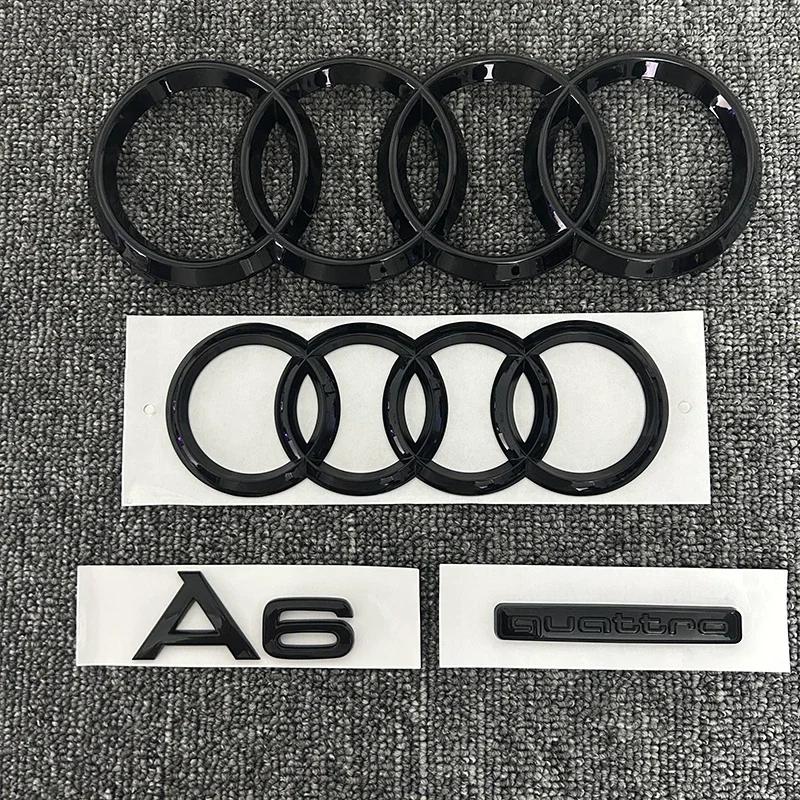 v6 A6 2020-2023 4 Ring logo ABS Black Car Hood Front Bonnet Grill Rear Trunk Emblem Sticker A6 mark Quarrto Emblem6v