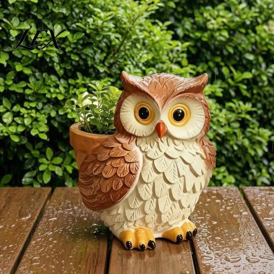 Planting Space for Succulents Cute Cartoon Owl Planter, Resin Small Planter Pot, Decorative Garden Sculptures Plant Pot Succulents, Indoor Balcony