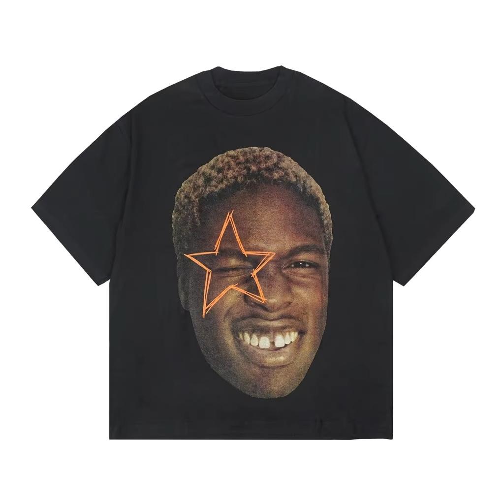 

Summer Loose Black Mens Portrait Printed Round Neck Tshirt 100 Pure Cotton Casual Outdoor Hiphop Daily Short Sleeved Shirt 4XL