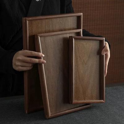 Japanese Style Black Walnut Tea Tray, Rectangular Dessert Tray, Cake Rack, Wooden Tableware, Light Luxury Coffee Tray Decoration