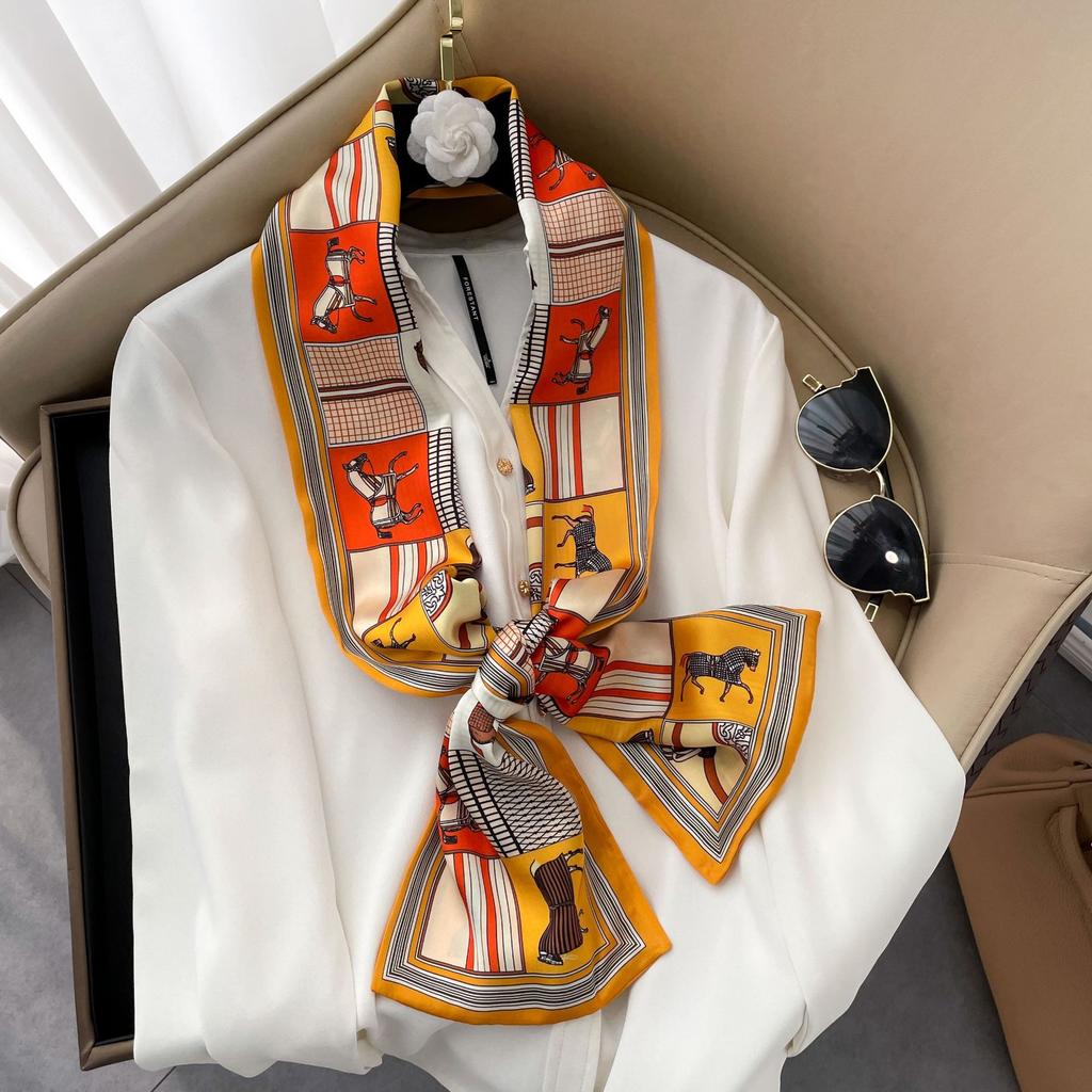 Eșarfe de mătase de înaltă calitate, de lux, bentiță, eșarfe pentru gât, pentru femei, eșarfă de mătase cu lanț, șal decorativ pentru femei