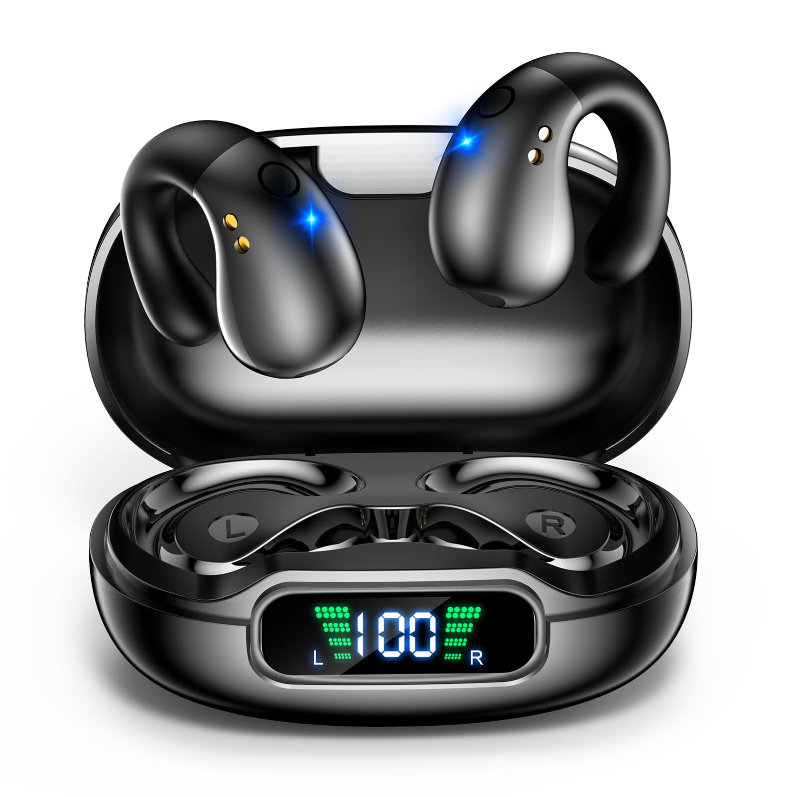 

OWS Air Conduction Ear Cuff Earphones Trend No Bone Sound Leakage Bluetooth LED Instant Prevents Ear Comfortable Zero Pressure [New Bluetooth] - чорний