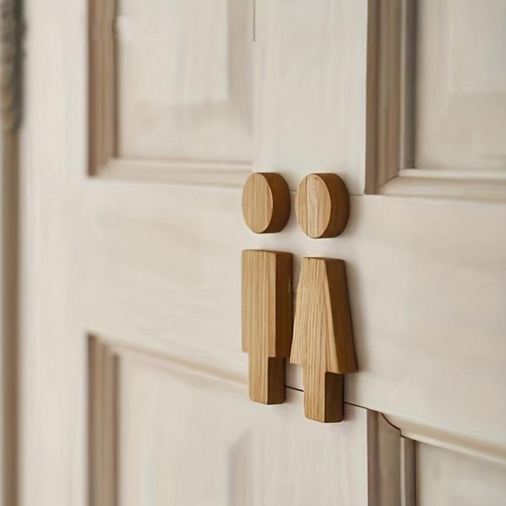 Men and Women Wood Toilet Sign Set for Home Office Restaurant Decors Bathroom Door Signs Restroom Signage Wall Decors