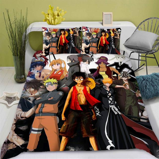 One-Piece Anime Duvet Cover Set Printed Nika Luffy Gear Cartoon Twin Size Bedding 3-pieces Set Home Decor Gifts