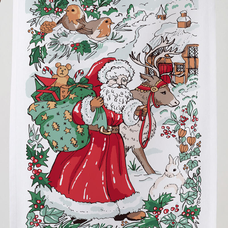 Santa Fabric Poster Christmas Curtain Tea Towel Christmas Cotton Tea Towel - Santa