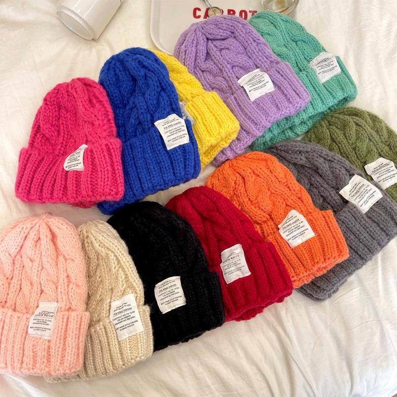Candy-colored Twist Knitted Hat Cone Top Age-reducing Cute Girl Wool Hat Autumn and Winter Student Warm Ear Hat