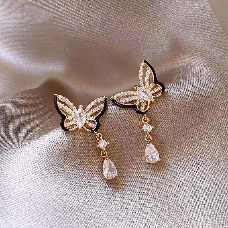 Elegant French Butterfly Tassel Earrings: High-End, Sparkly, Versatile Jewelry for Women