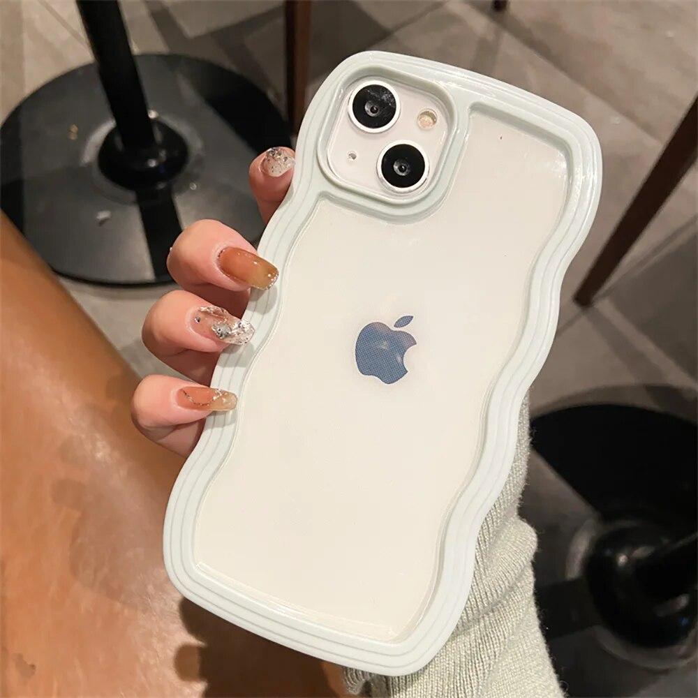 Fashion Cute Transparent Wave Phone Case For iPhone 14 Case For iPhone 11 12 13 14 Pro Max XR XS Max X 7 8 14 Plus Clear Cover