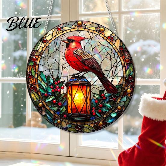 Christmas Theme Hanging Signs 2D Acrylic Suncatcher Stained Glass Style Black Cat Window Hanging Decorative Wall Plaques Colorful Plaque with Chain