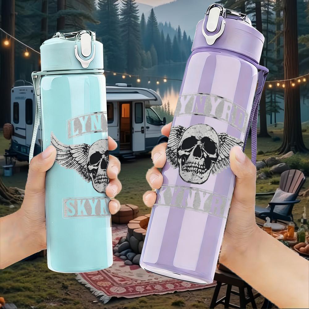 1PC Skull Wing Ornate Biker Retro Print 750ml Portable Sports Water Bottle Leakproof Gym Outdoor Travel Drink Cup