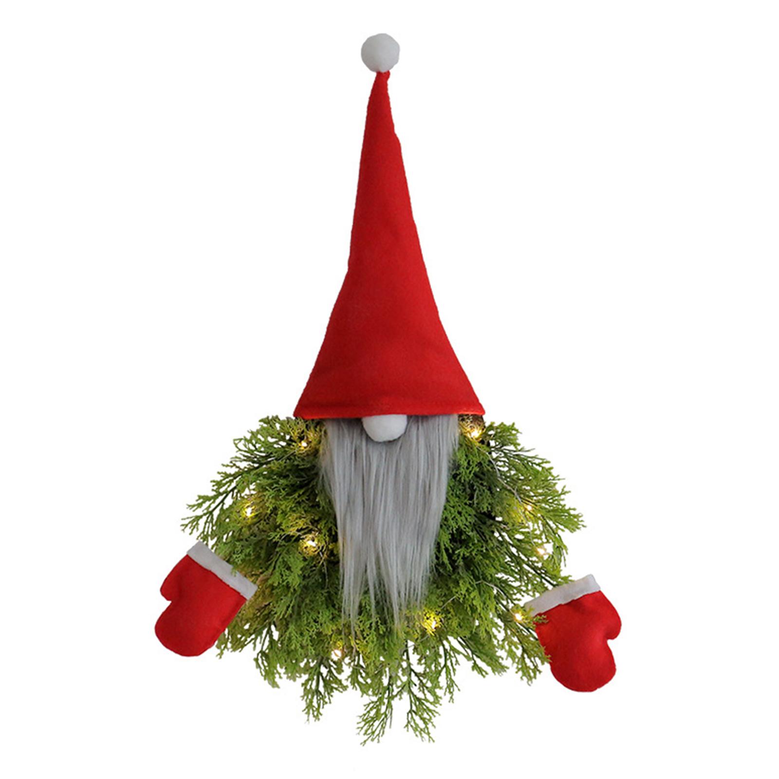 Рождественский Гном Украшение Венок на Дверь со Светодиодной Подсветкой Искусственный Адвент-Венок Рождественский Венок на Дверь для Входной Двери Окна Стены