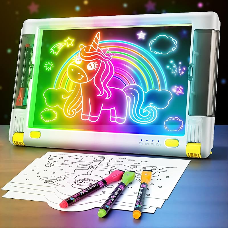 Rechargeable LED Drawing Board, 15 Inch Lumiboard 9-Color Light Modes Neon Art Light Up Writing Tablet Tracing Pad for Kids, Sketching Gift Toy for
