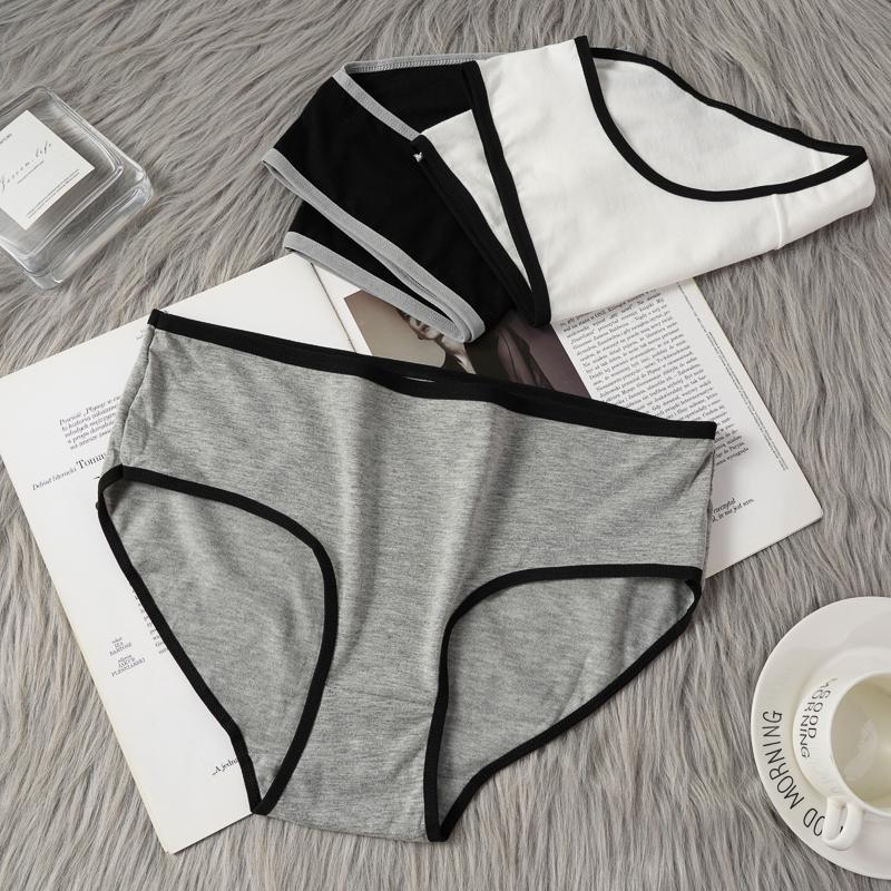 3PCS Cotton Underwear For Women Seamless Solid Color Mid-waist Panties Girls Students Large Size 3XL Briefs