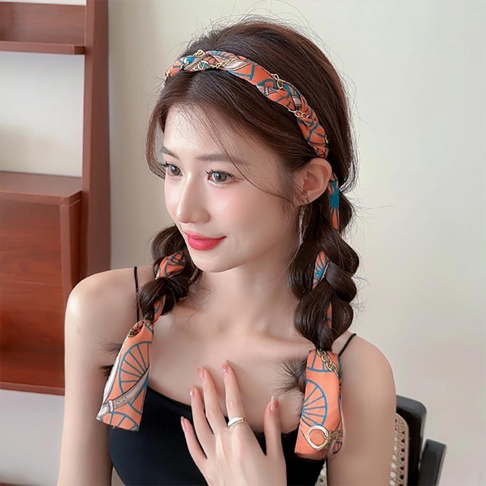 Fascia Lunga Colorata Stampata per Capelli da Donna Moda Nastro Intrecciato Legato ai Capelli Copricapo Accessori per Capelli Femminili