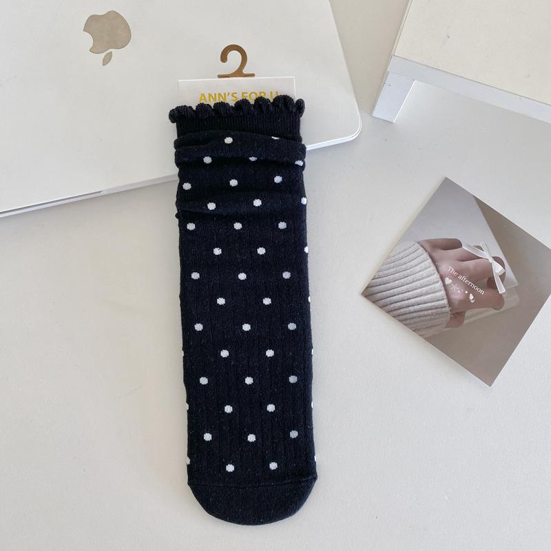 24 Autumn Straight Cotton Socks Women S Polka Dot Solid Color Stacking Socks Lace College Long Socks Women S Socks One size