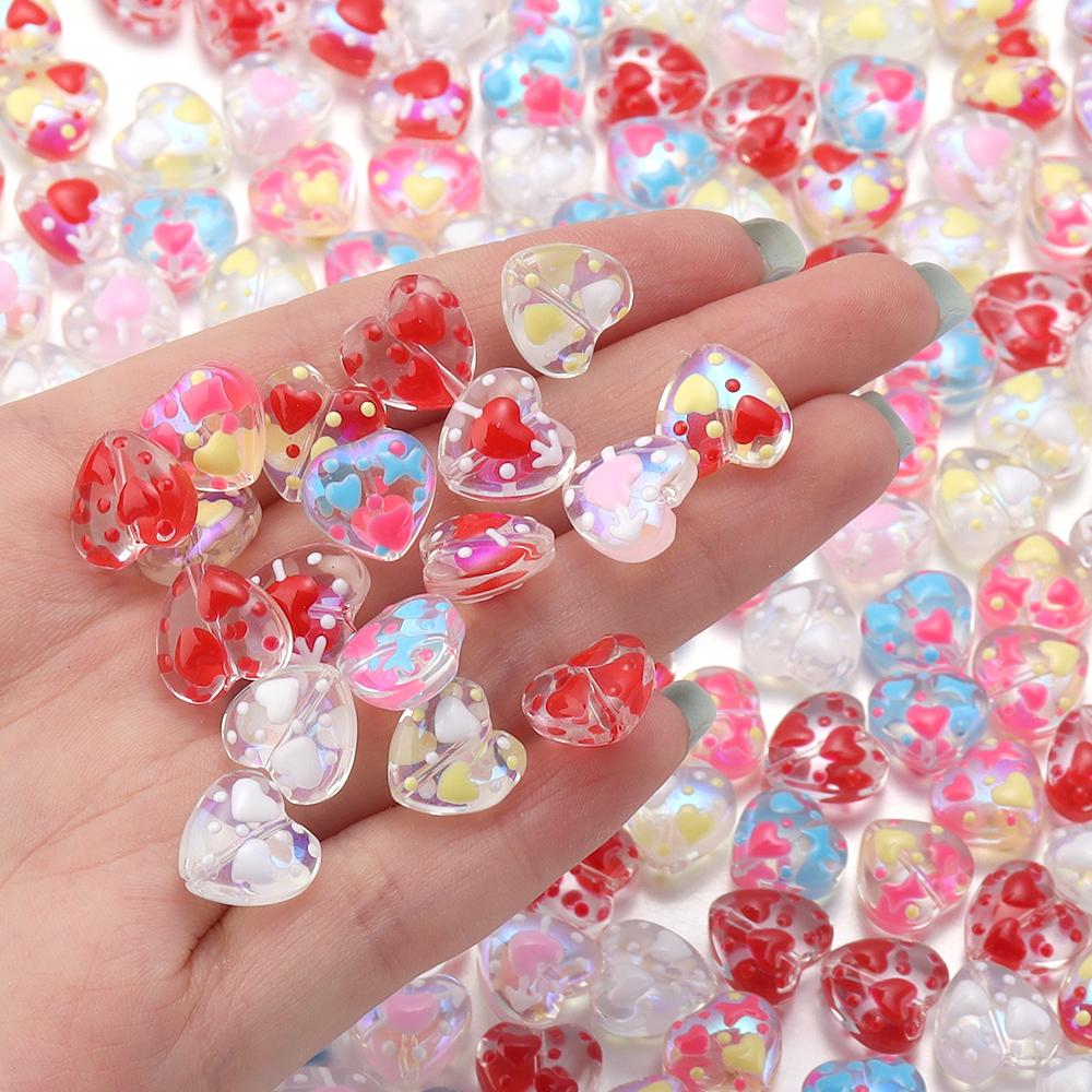 5pcs Heart Glass Beads Colorful Hand Painted Lampwork Loose Beads for Jewelry Making DIY Necklace Bracelets Earrings Accessories