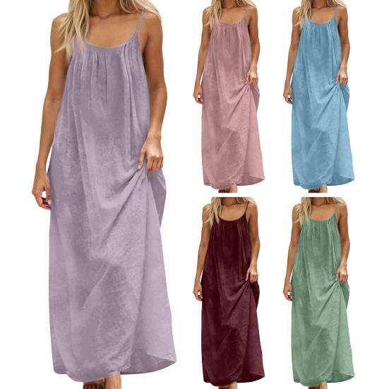 Abito estivo da donna con spalline sottili, senza maniche, schiena scoperta, maxi, ampio, fluttuante, per vacanze al mare