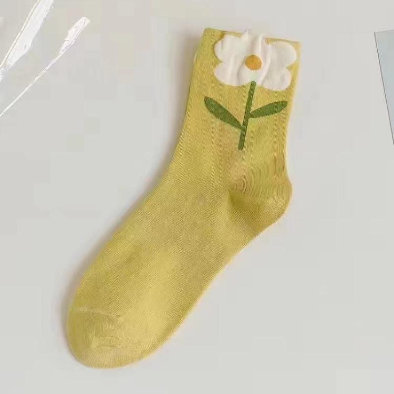 Flower Socks For Women Korean Cotton Cute Socks Style Middle Tube For Girl Breathable Casual Sweet Female Floral Socks