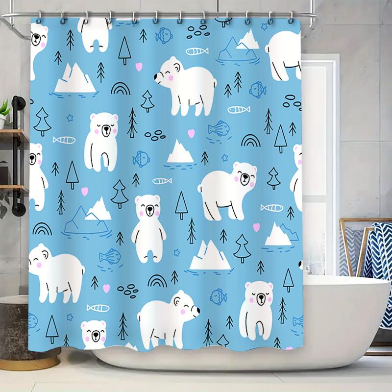 

Adorable Polar Bear Iceberg Pattern Shower Curtain For Bathroom Decor Blue Waterproof Fabric With Hooks, Size 72X84 W60H190(CM)-1 Pcs