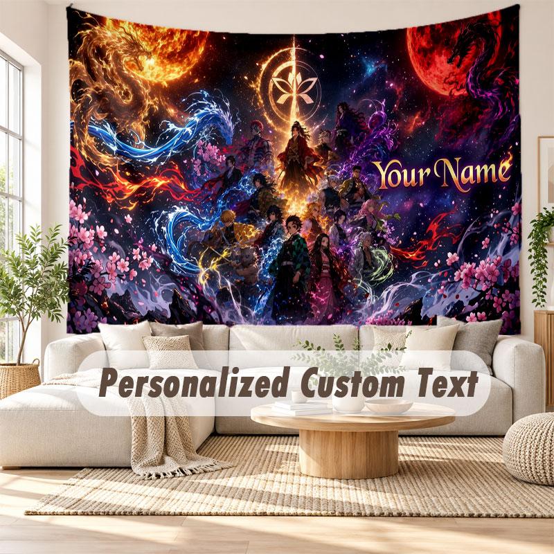 Custom Name Wall Hanging Tapestry,Demon Slayer Decorative Backdrop Tapestry For Dorm Home