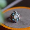 925Silver-plated Gold Circular Cloisonné Enamel Peony Flower Ethnic Style Palace Style Vintage Couple's Elegant Ring